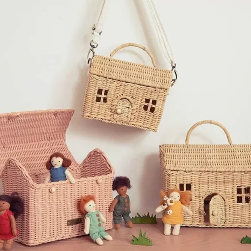 Draagbaar Poppenhuisje Casa Bag Straw Olli Ella