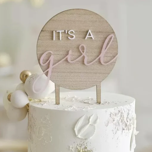 Houten Taarttopper It'S A Girl Teddy Bear Ginger Ray