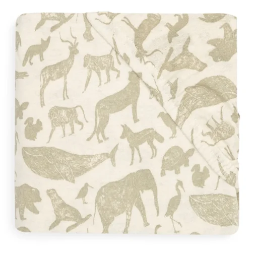 Jollein Hoeslaken Ledikant Jersey Animals Olive Green