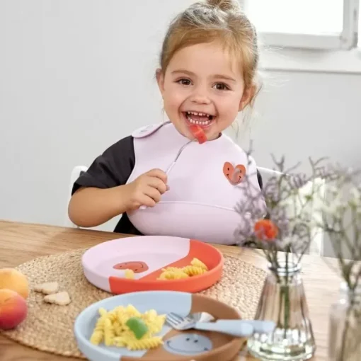 Lassig Happy Rascals Smile Sky Blue Siliconen Bord - Plezierig Eten