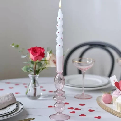 Parisian Love Roze Glazen Kandelaar - Romantische Verlichting
