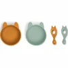 Siliconen Serviesset Evan Rabbit Mustard/Peppermint Liewood