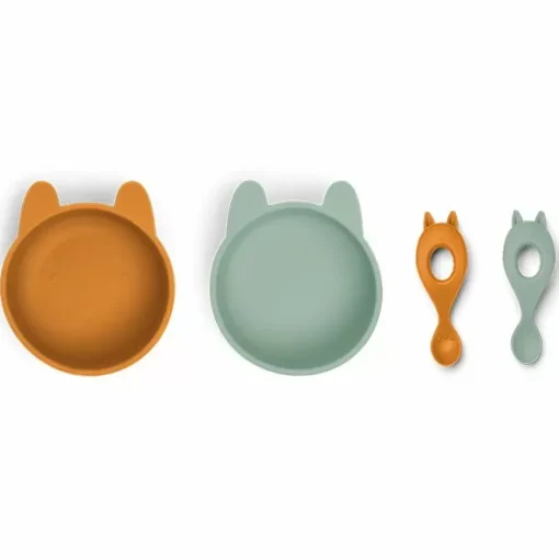 Siliconen Serviesset Evan Rabbit Mustard/Peppermint Liewood